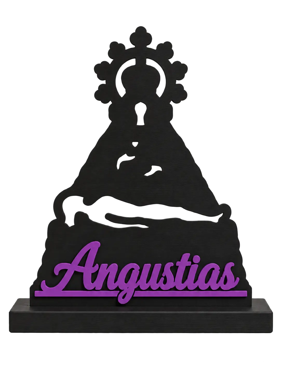 Nuestra Señora de las Angustias con peana, recreación digital con el nombre morado