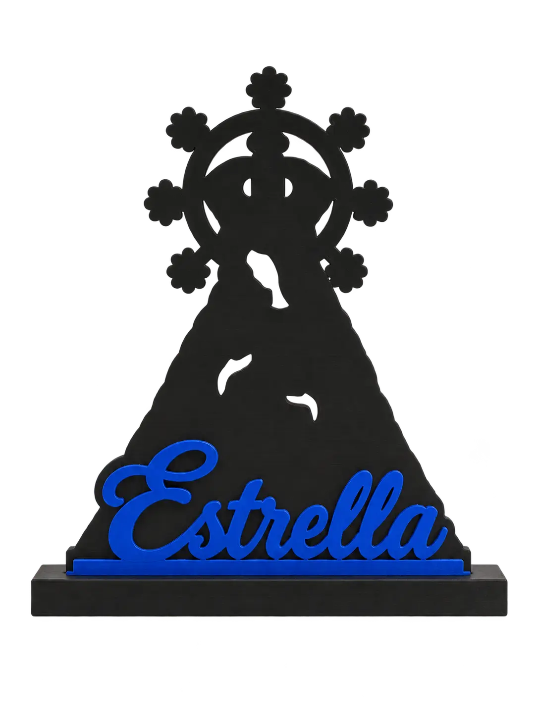 María Santísima de la Estrella con peana, recreación digital con el nombre azul marino