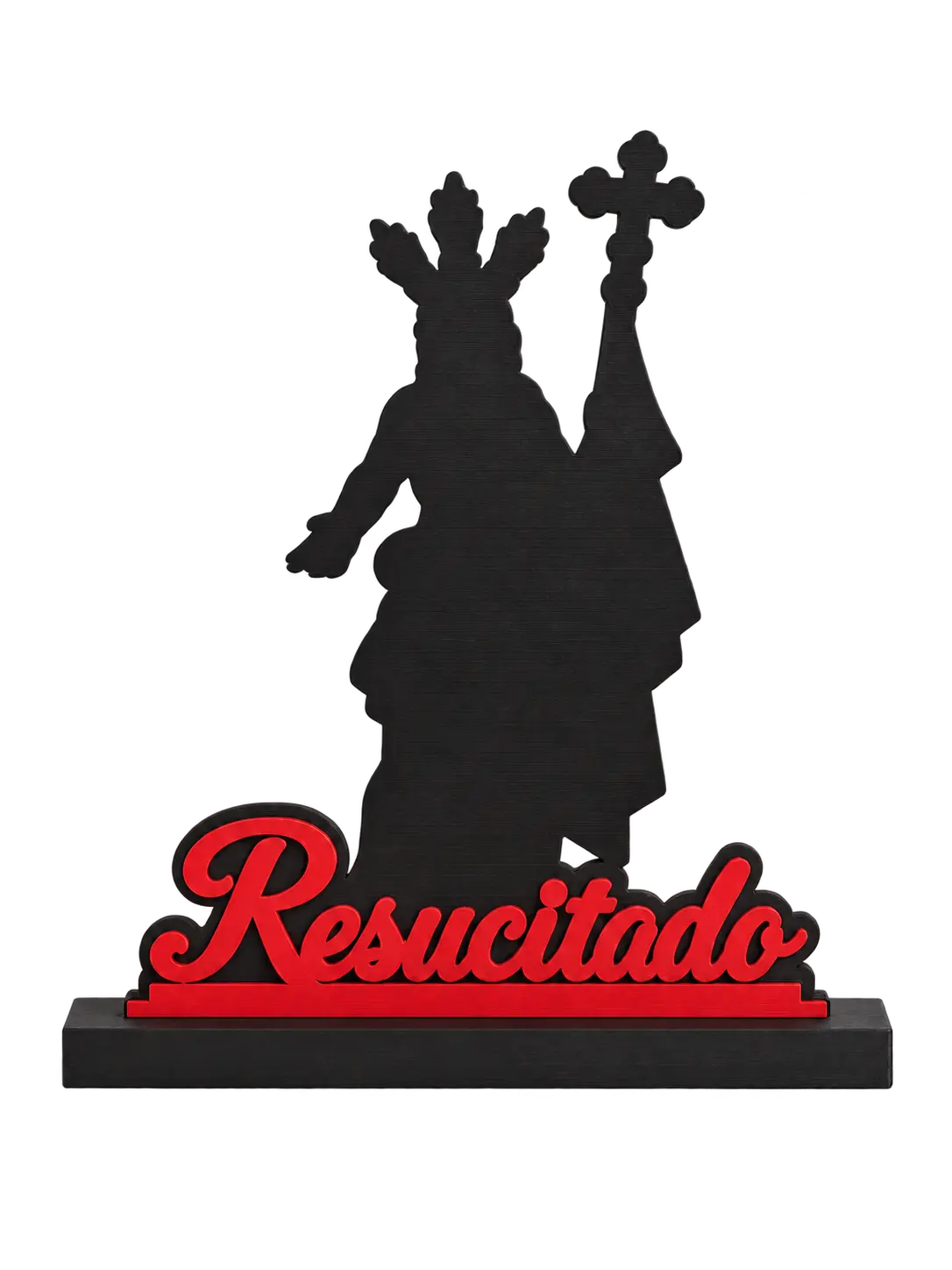 Señor de la Vida con peana, recreación digital con el nombre rojo